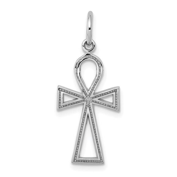 14k White Gold Small Ankh Cross Charm Pendant, 11 x 27mm